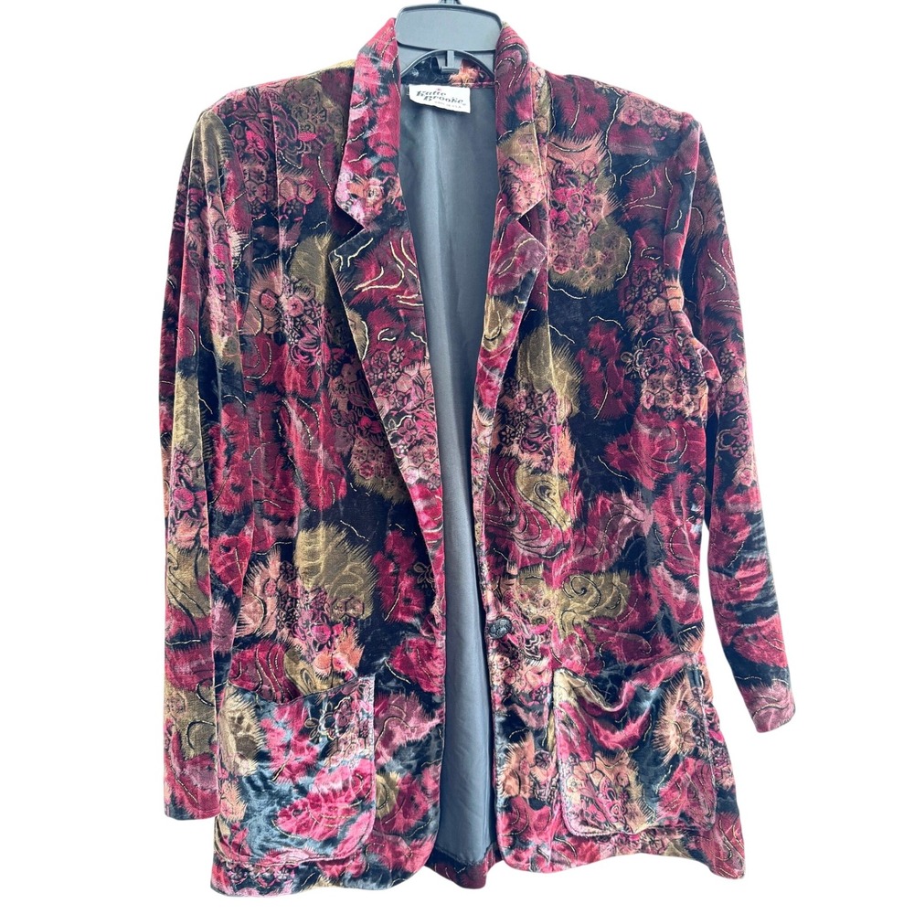Katie Brooke Velvet Floral Blazer Whimsygoth Textured Metallic Gold Filigree